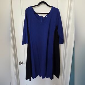 Royal Blue/Black Colorblock V-Neck Midi Dress
